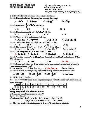 Đề thi kiểm tra học kì II môn Toán Lớp 7 - Năm học 2018-2019 - Trường THCS Hưng Đạo (Có đáp án)